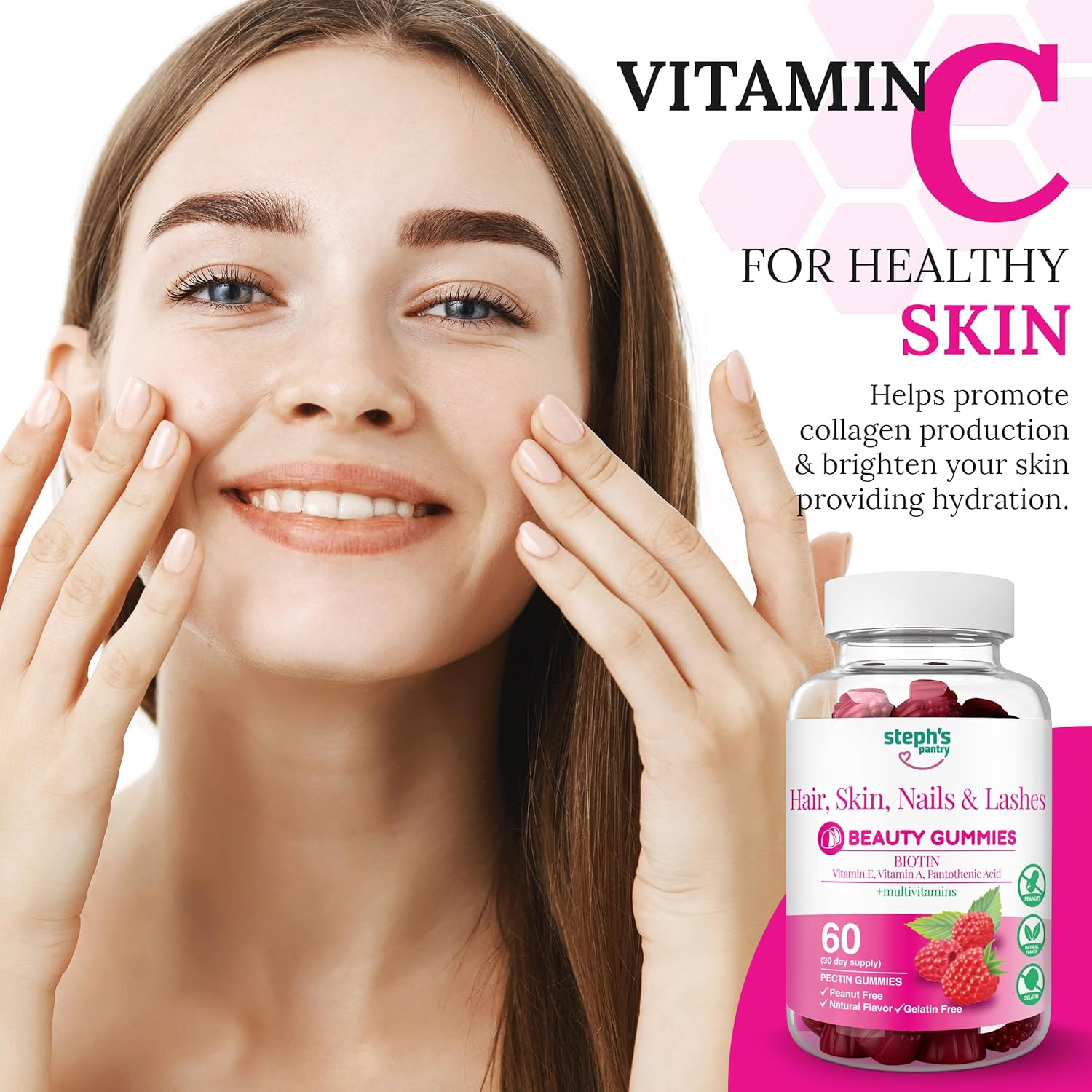 Steph's Pantry High Strength Biotin Gummies for Hair, Skin, Nails, & Lashes - Daily Multivitamin Supplement - 120 Plant-Based Vegan Gummies - Gluten-Free, Nut-Free, Non-GMO, Kosher