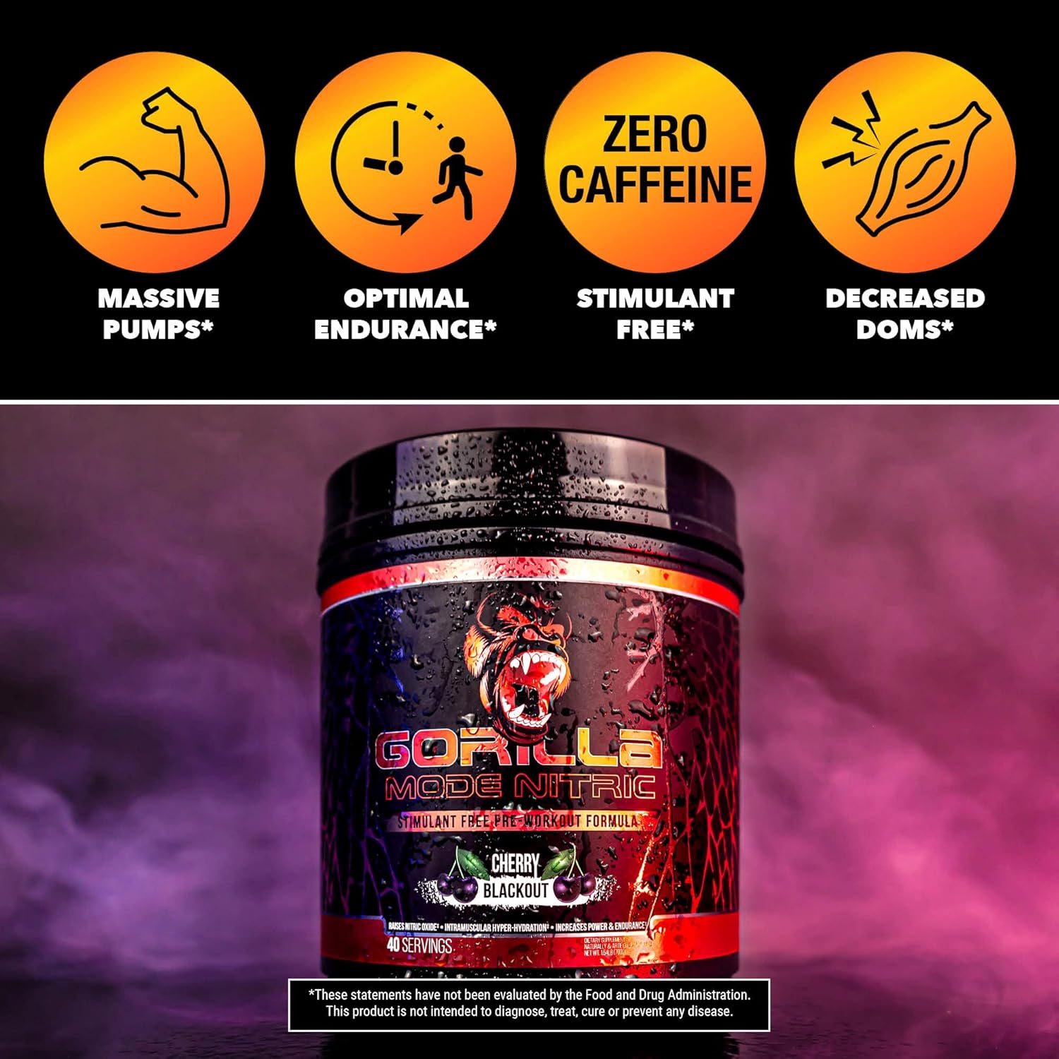 Stimulant-Free Gorilla Mind Nitric 1.0 Pre-Workout for Massive Pumps - Best Tasting and Most Effective - 646g (Tigers Blood)