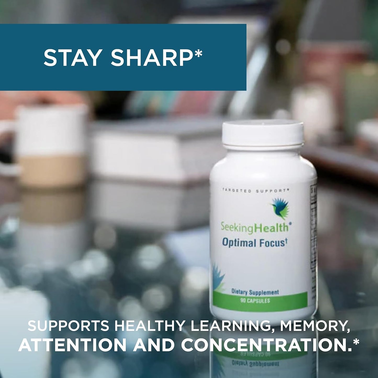 Stimulant-Free Nootropic Support for Memory and Focus with Choline, DHA, and Ginseng - Vegan - 90 Capsules