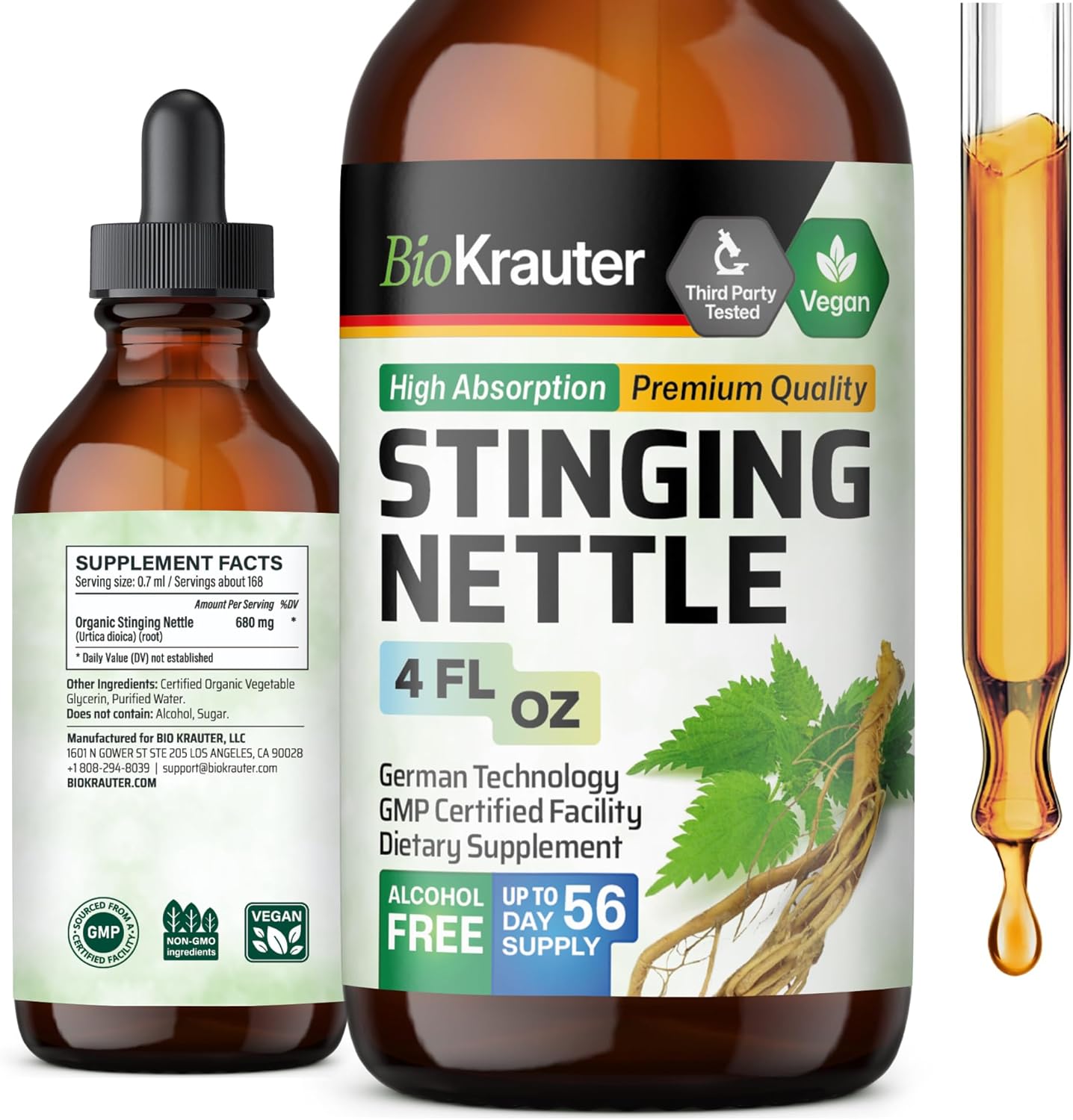Stinging Nettle Root Extract Tincture - Urinary Support Supplement - Urtica Dioica Liquid Extract - Vegan & Alcohol-Free - 4 Fl.Oz.