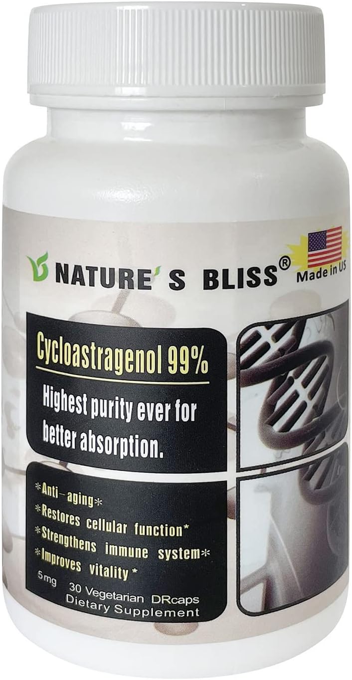 Stomach Acid Protected Cycloastragenol 99% for Super-Absorption, 5mg, 30 Capsules - Made in USA by Nature's Bliss