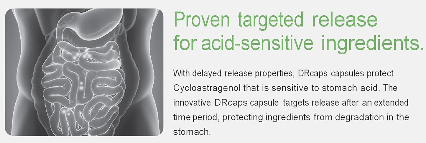 Stomach Acid Protected Cycloastragenol 99% for Super-Absorption, 5mg, 30 Capsules - Made in USA by Nature's Bliss