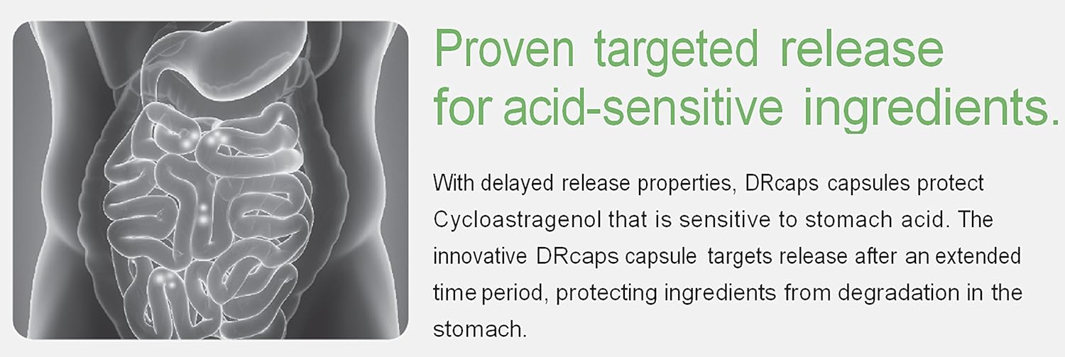 Stomach Acid Protected Cycloastragenol 99% for Super-Absorption, 5mg, 30 Capsules - Made in USA by Nature's Bliss