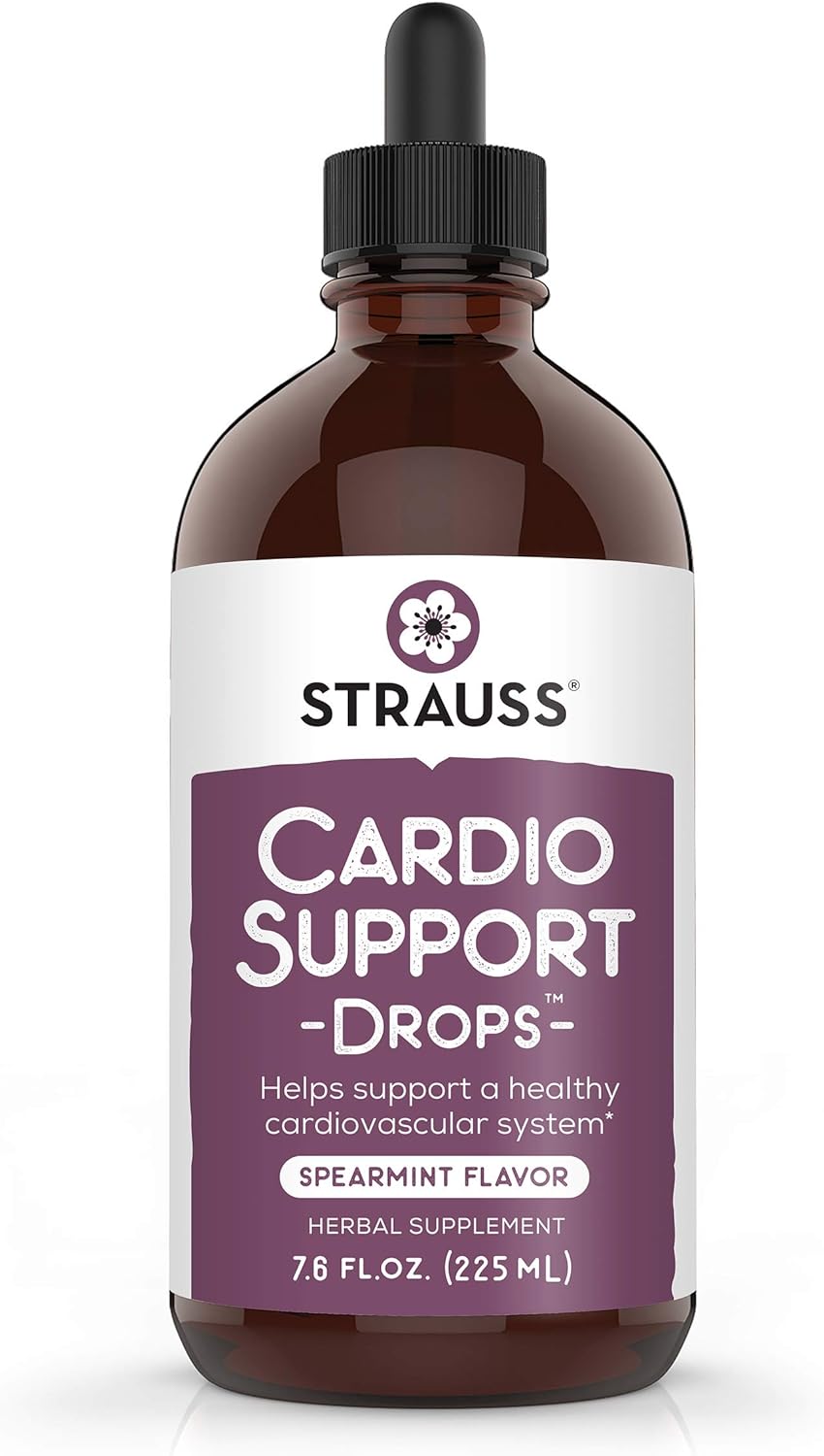 Strauss Naturals Heartdrops: Cardio Support Drops for Healthy Heart - Herbal Supplement for Men & Women - Vegan & Non-GMO - Spearmint Flavor - 225ml