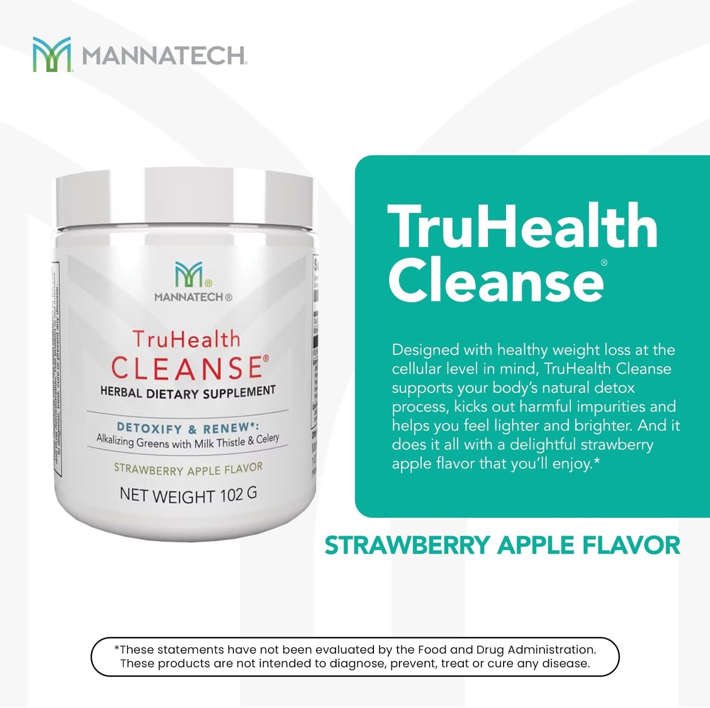 Strawberry Apple Prebiotic Fiber Drink Mix with Digestive Enzymes & Greens - Supports Digestion and Cellular Health - Mannatech TruHealth Cleanse 102g