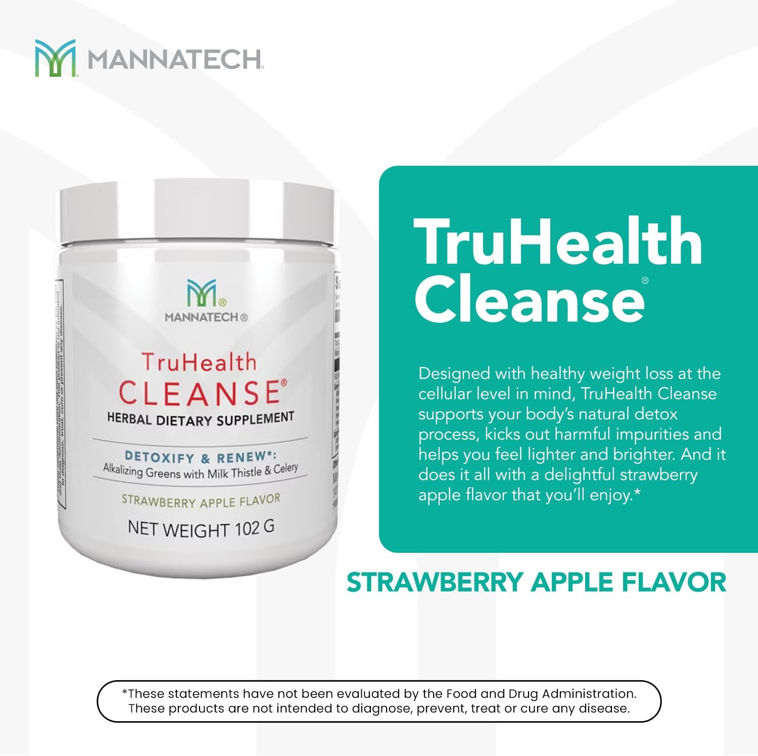Strawberry Apple Prebiotic Fiber Drink Mix with Digestive Enzymes & Greens - Supports Digestion and Cellular Health - Mannatech TruHealth Cleanse 102g