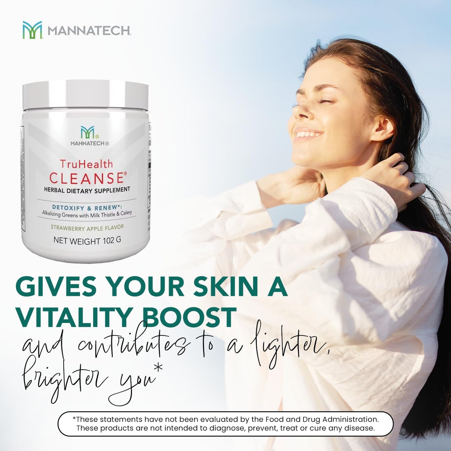 Strawberry Apple Prebiotic Fiber Drink Mix with Digestive Enzymes & Greens - Supports Digestion and Cellular Health - Mannatech TruHealth Cleanse 102g