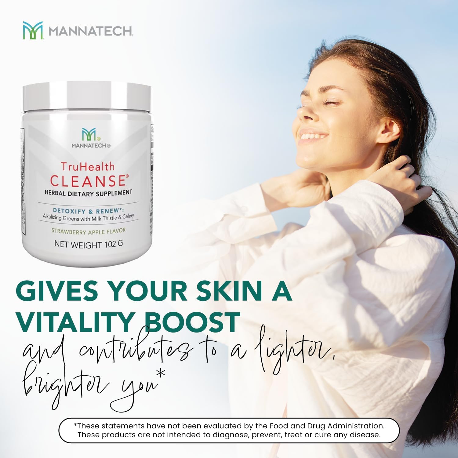 Strawberry Apple Prebiotic Fiber Drink Mix with Digestive Enzymes & Greens - Supports Digestion and Cellular Health - Mannatech TruHealth Cleanse 102g