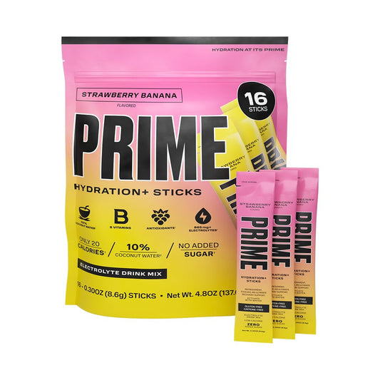 Strawberry Banana Hydration Powder Sticks - Electrolyte On-The-Go Packets - Vegan & Low Sugar - 16 Servings
