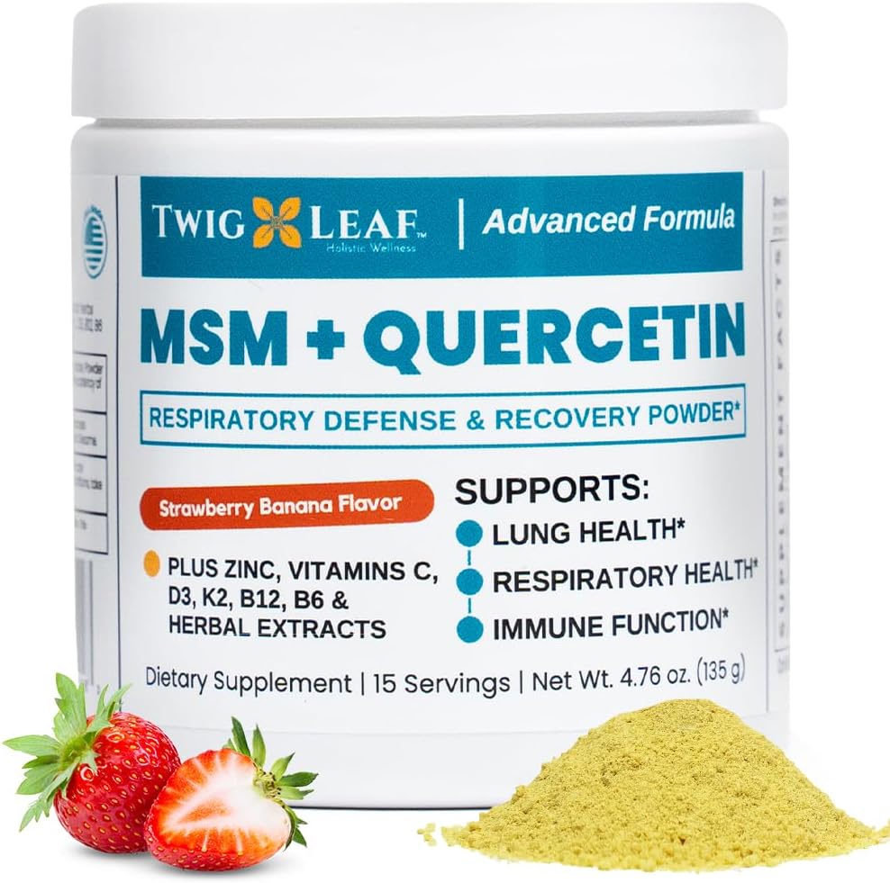 Strawberry Banana Immune System Support Powder - MSM, Quercetin, Vitamin C, Zinc - Respiratory Health & Lung Function - Natural Defense - 4.76 oz