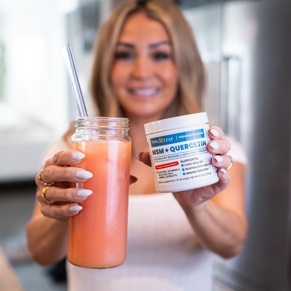 Strawberry Banana Immune System Support Powder - MSM, Quercetin, Vitamin C, Zinc - Respiratory Health & Lung Function - Natural Defense - 4.76 oz