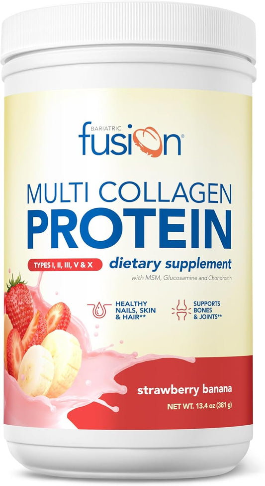 Strawberry Banana Multi Collagen Protein Powder with Joint Support - Dairy, Gluten & Soy Free (30 Servings)