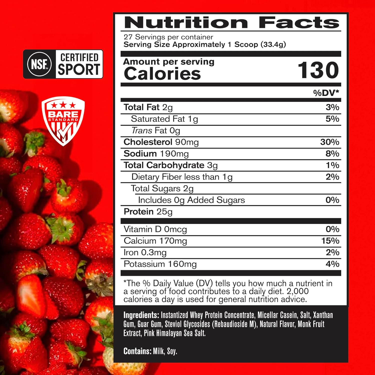 Strawberry BPN Whey Protein + Casein Powder Blend, 25g Protein per Serving, Lean Muscle Recovery, 27 Servings