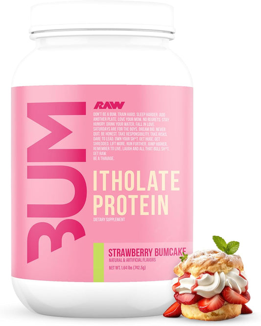 Strawberry BumCake RAW Whey Isolate Protein Powder - Grass-Fed Sports Nutrition for Muscle Growth - Low-Fat, Low Carb - 25 Servings