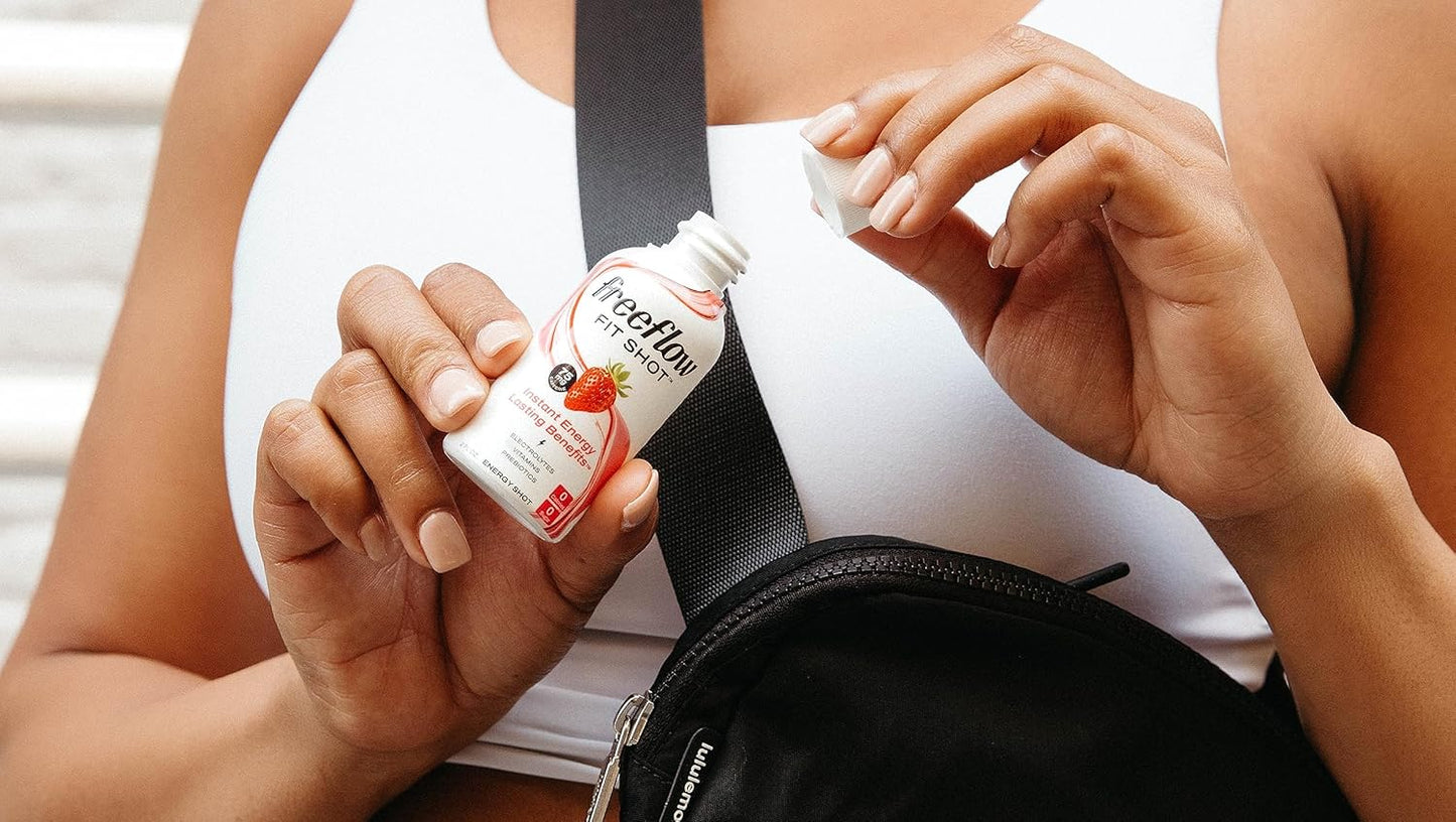 Strawberry Burst Freeflow Fit Energy Shots - Natural Caffeine Boost with L-theanine, Ginseng, Vitamins, Prebiotics, Electrolytes - 6 Count, 2oz Shots - BoostGo Australia