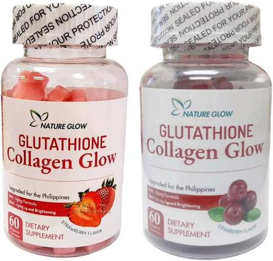 Strawberry & Cranberry Flavor Glow Glutathione Collagen Gummies Bundle - 60 Chewables