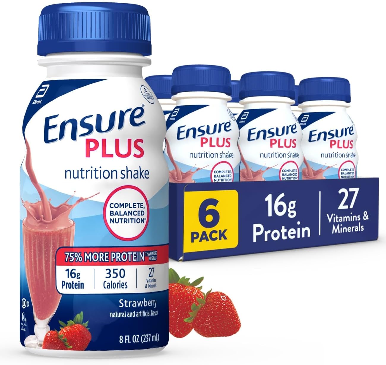 Strawberry Ensure Plus Nutrition Shake 6 Pack - Meal Replacement Shake