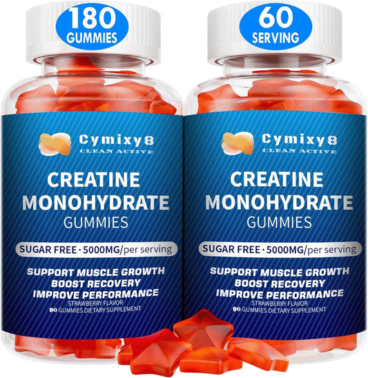 Strawberry Flavored Cymixy8 Creatine Monohydrate Gummies 5g with Liposomal Taurine & BCAA for Muscle Growth - 180 Count for Men & Women