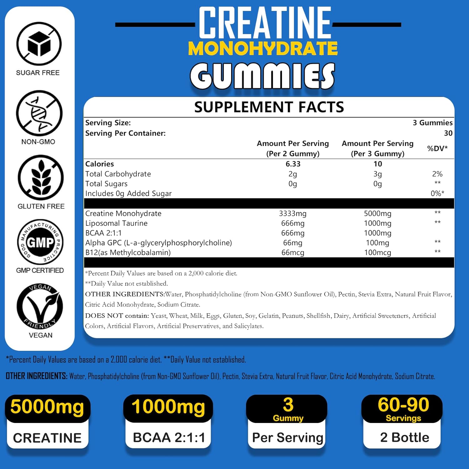 Strawberry Flavored Cymixy8 Creatine Monohydrate Gummies 5g with Liposomal Taurine & BCAA for Muscle Growth - 180 Count for Men & Women