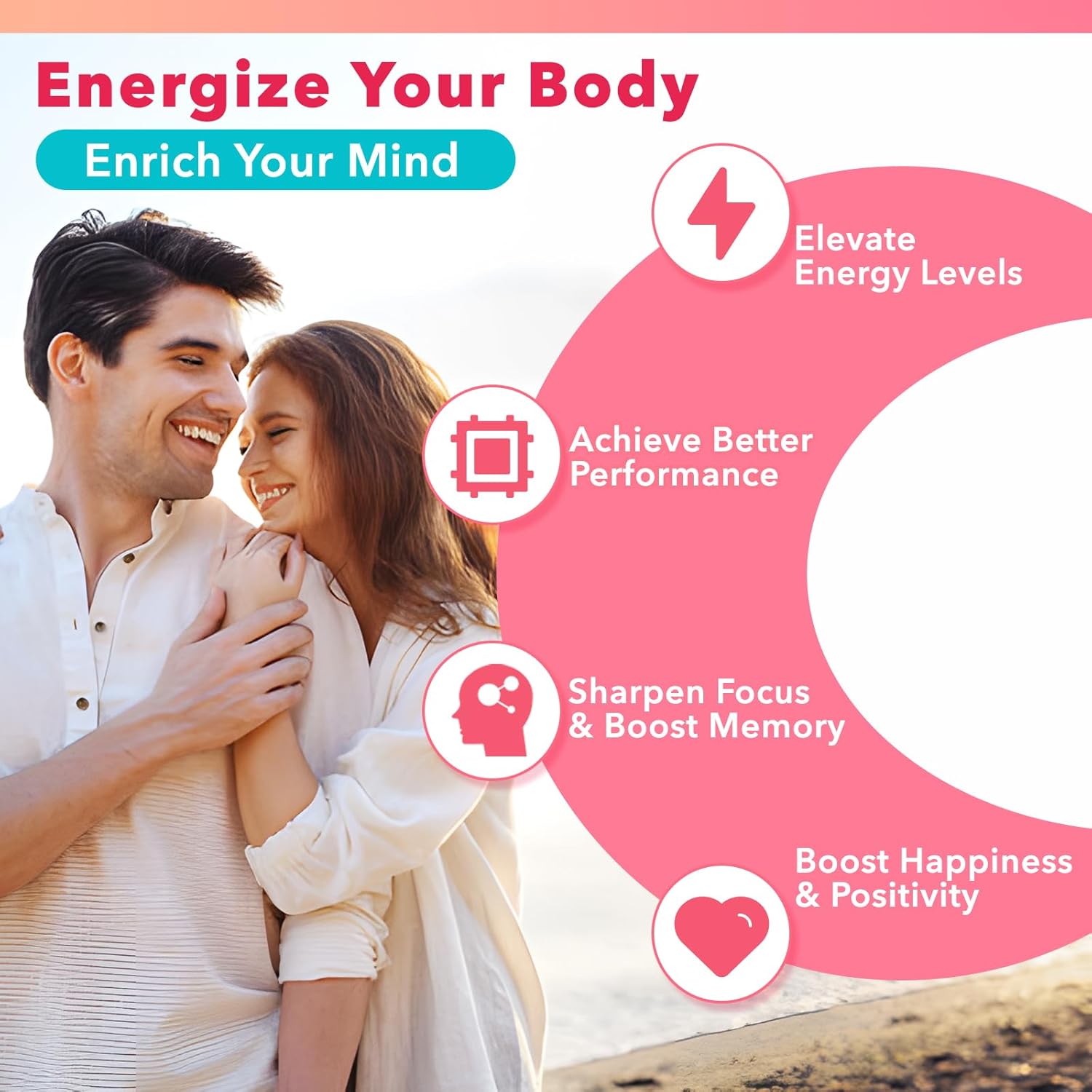 Strawberry Flavored Focus Gummies with L-Tyrosine, L-Theanine, Vitamin B6 & D3 - Brain, Memory, Energy, Mood Support for Adults & Kids - 60 Count