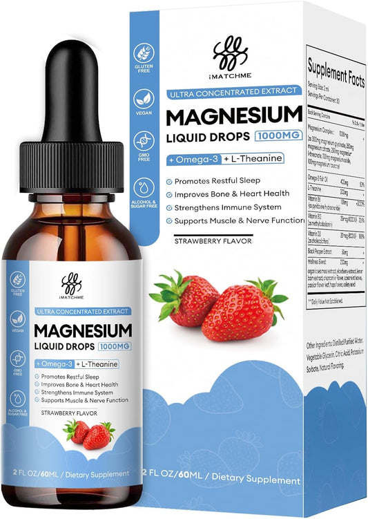 Strawberry Flavored iMATCHME Magnesium Glycinate Liquid Drops - 2 Fl Oz Bottle