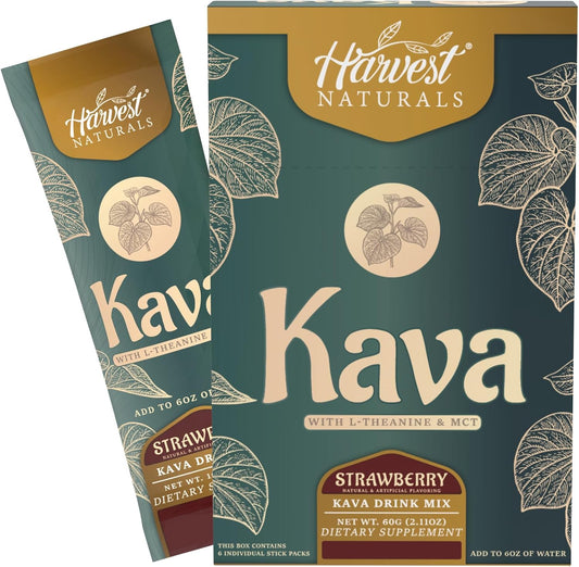 Strawberry Flavored Kava Extract Drink Mix with L-Theanine & MCT | On-The-Go Sticks | 6 Servings