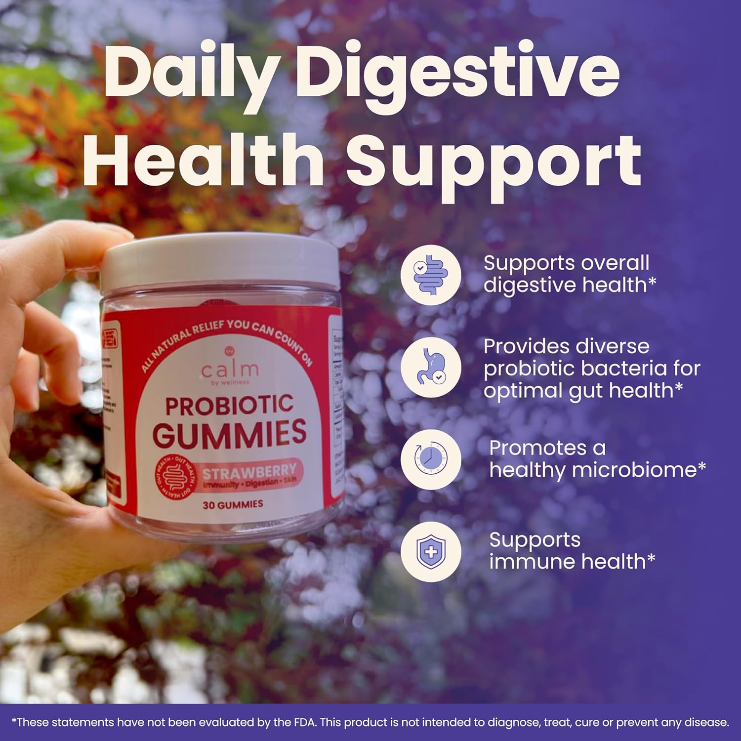 Strawberry Flavored Vegan Probiotic Gummies - 10 Billion CFUs for Digestive & Skin Health