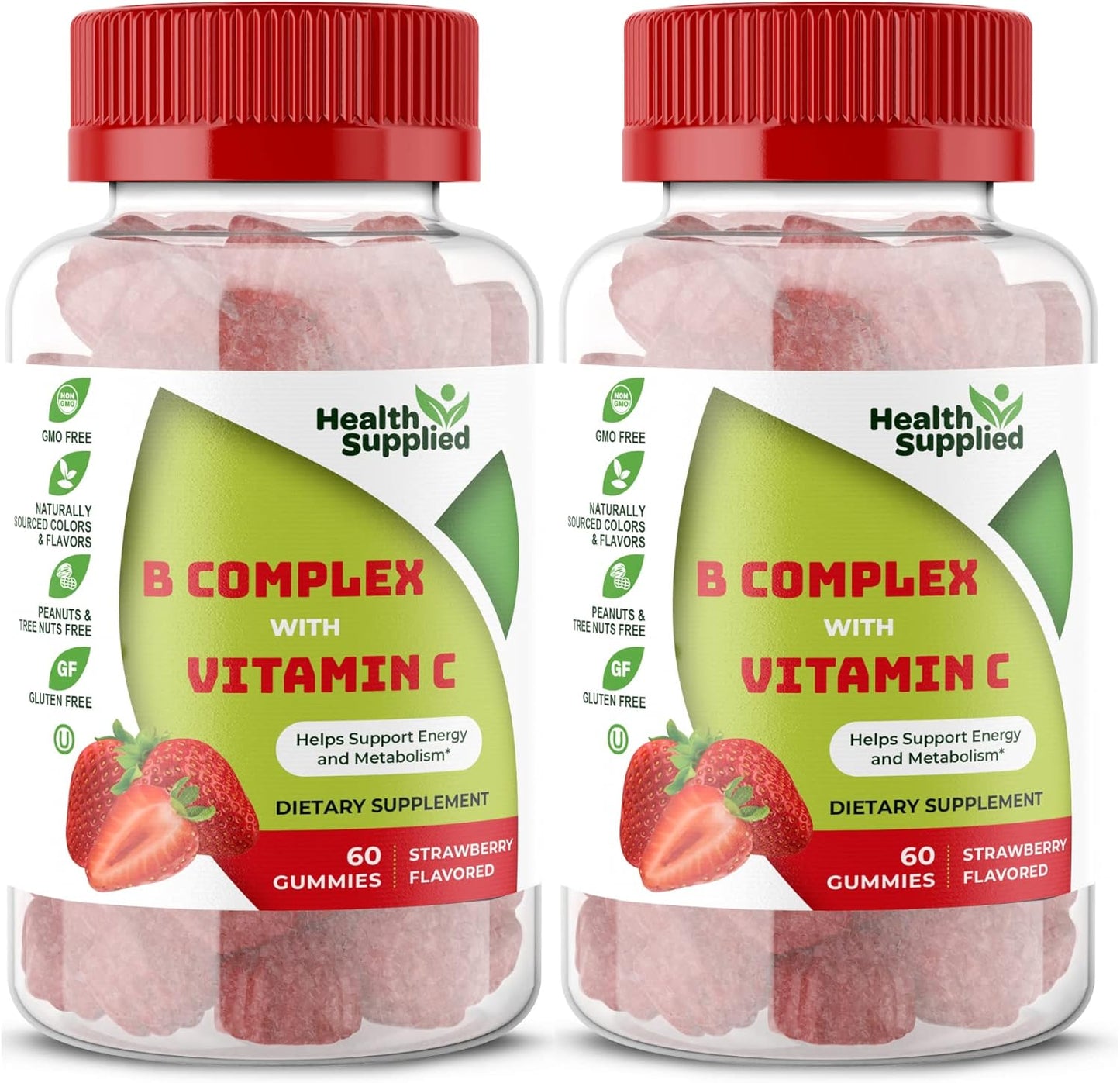 Strawberry Flavored Vitamin B Complex Gummies with Vitamin C - Supports Nervous System, Boosts Energy, Enhances Cognitive Function - Easy to Swallow, Great Taste