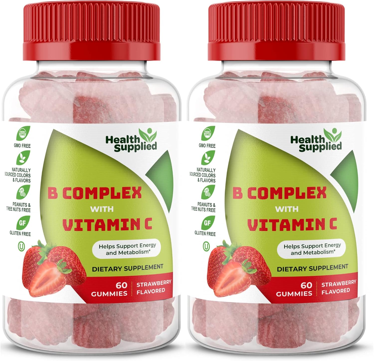 Strawberry Flavored Vitamin B Complex Gummies with Vitamin C - Supports Nervous System, Boosts Energy, Enhances Cognitive Function - Easy to Swallow, Great Taste