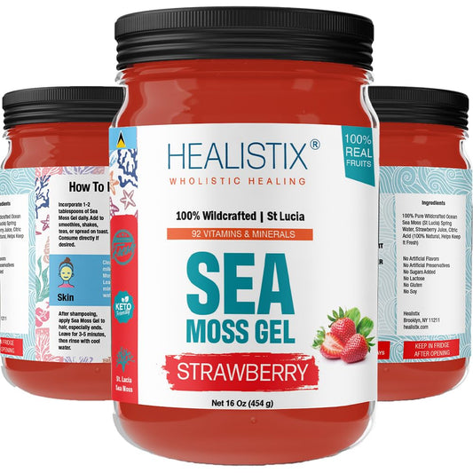 Strawberry Irish Sea Moss Gel by HX HEALISTIX - St Lucia Wildcrafted Seamoss Gel with 92 Vitamins - Immune Support Superfood, Non-GMO, Keto, Vegan