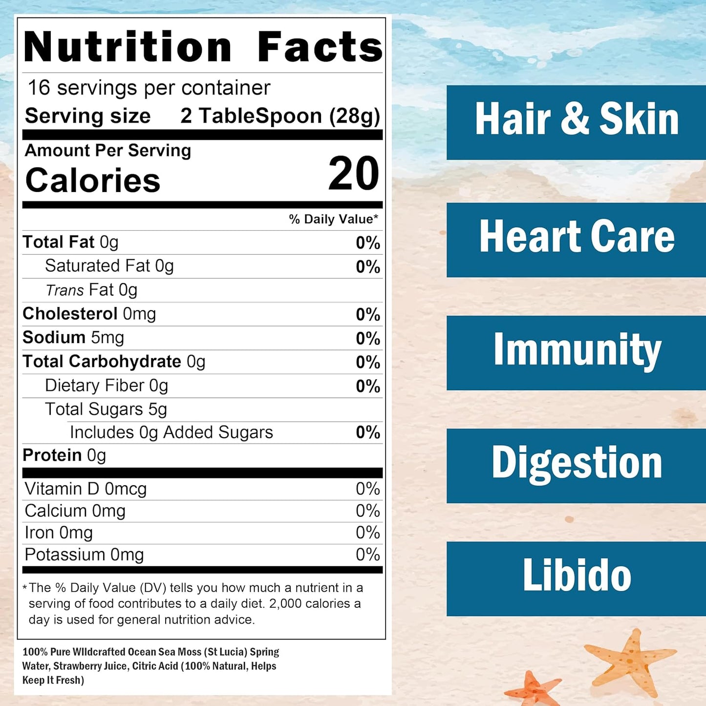 Strawberry Irish Sea Moss Gel by HX HEALISTIX - St Lucia Wildcrafted Seamoss Gel with 92 Vitamins - Immune Support Superfood, Non-GMO, Keto, Vegan