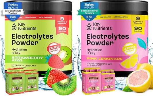 Strawberry Kiwi & Pink Lemonade Electrolyte Multivitamin Powder Bundle - Sugar-Free Hydration Supplement - 90 Servings - USA Made