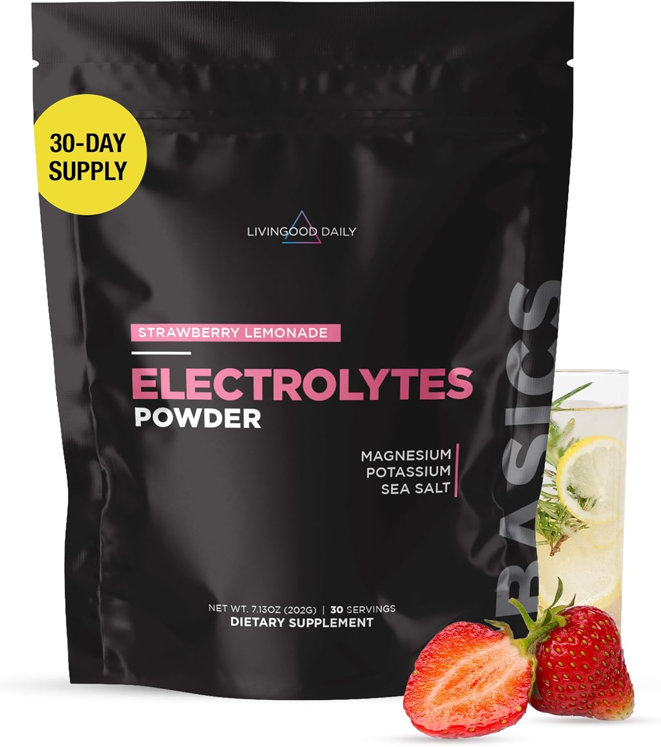 Strawberry Lemonade Electrolyte Powder - No Sugar, Sugar-Free Dietary Supplement for Hydration & Energy - Non-GMO, Keto, Vegan
