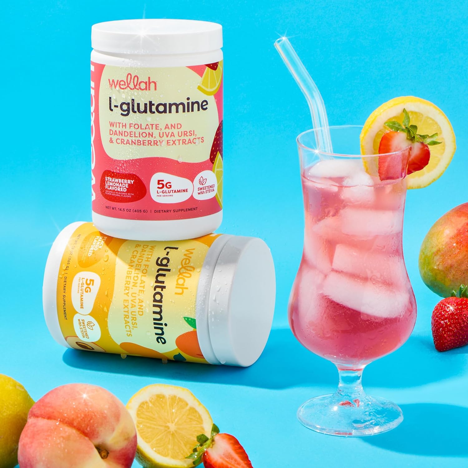 Strawberry Lemonade Flavored L-Glutamine Powder - 5g Per Serving, Sweetened with Stevia (50 Servings)