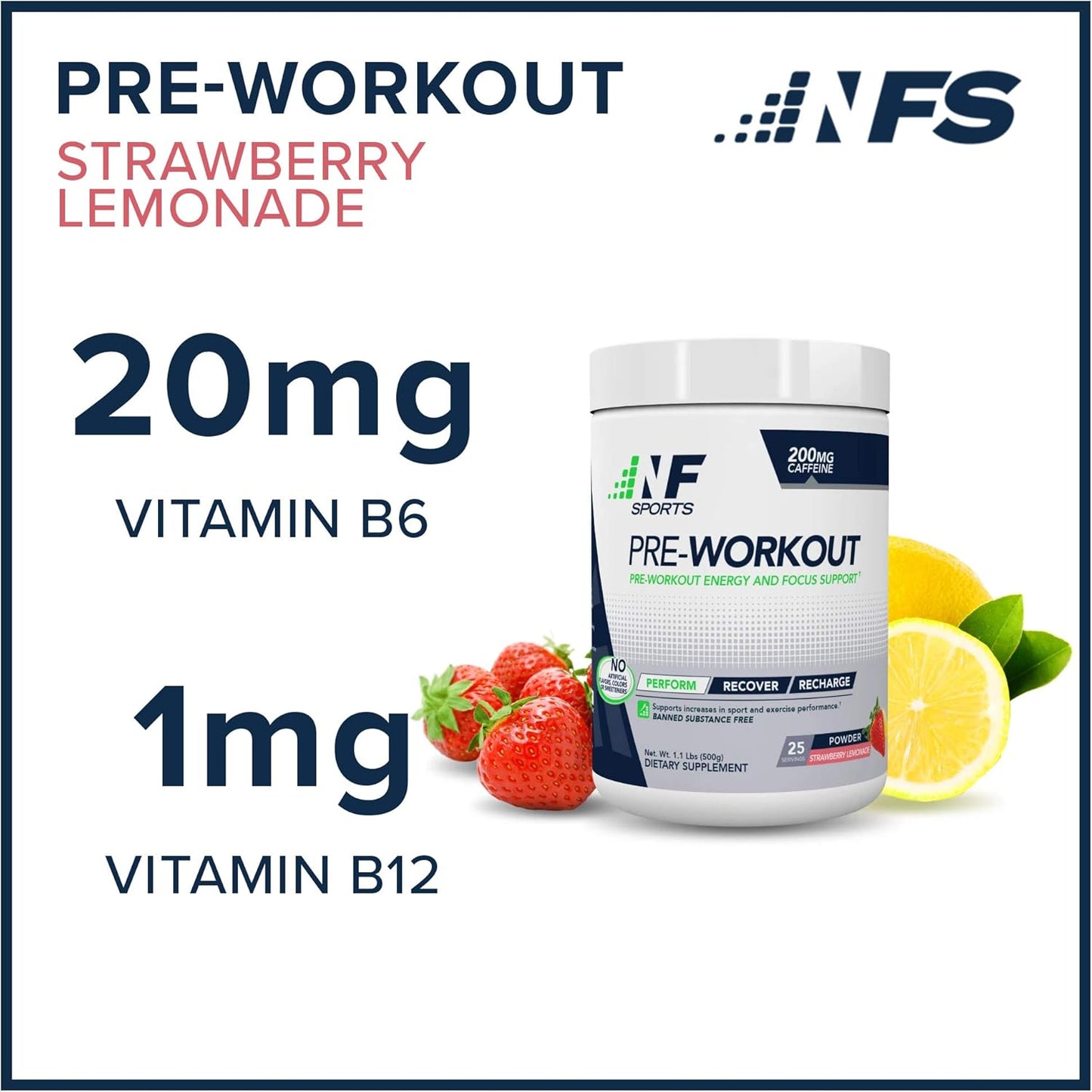 Strawberry Lemonade NF Sports Pre-Workout for Energy, Cognitive Function, Strength, Muscular Endurance - 25 Servings