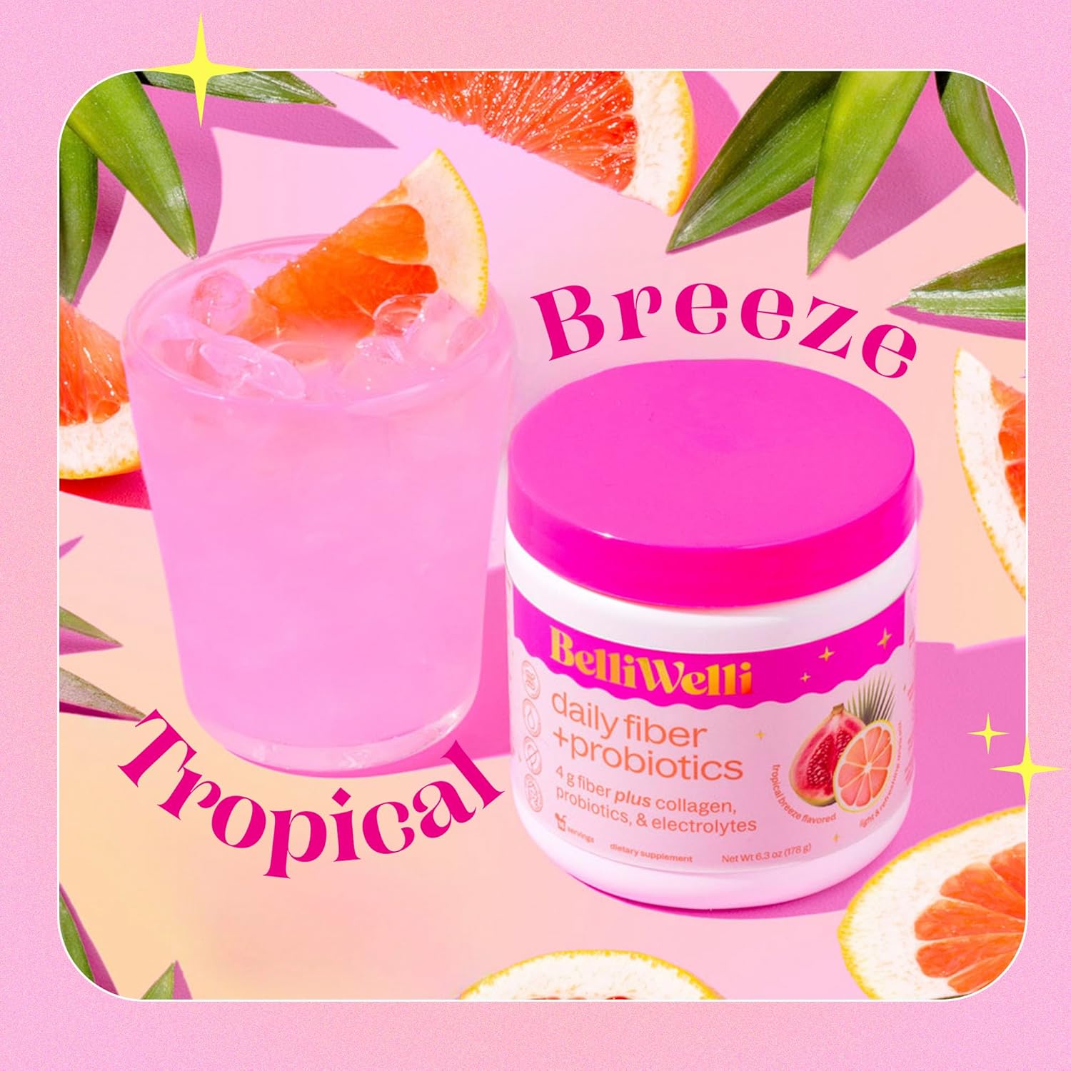 Strawberry Lemonade & Tropical Breeze Fiber Supplement Bundle with Collagen, Probiotics, Electrolytes - Promotes Digestive Health, Hydration, Skin Wellness - 32 Servings