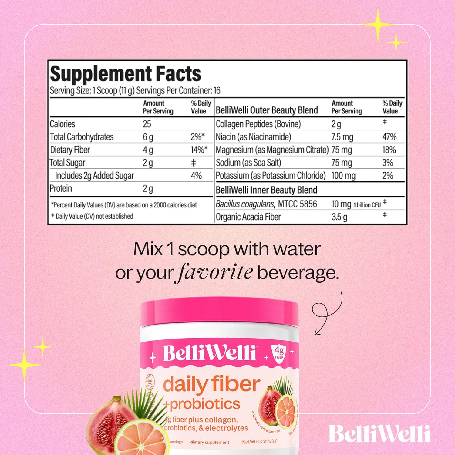 Strawberry Lemonade & Tropical Breeze Fiber Supplement Bundle with Collagen, Probiotics, Electrolytes - Promotes Digestive Health, Hydration, Skin Wellness - 32 Servings