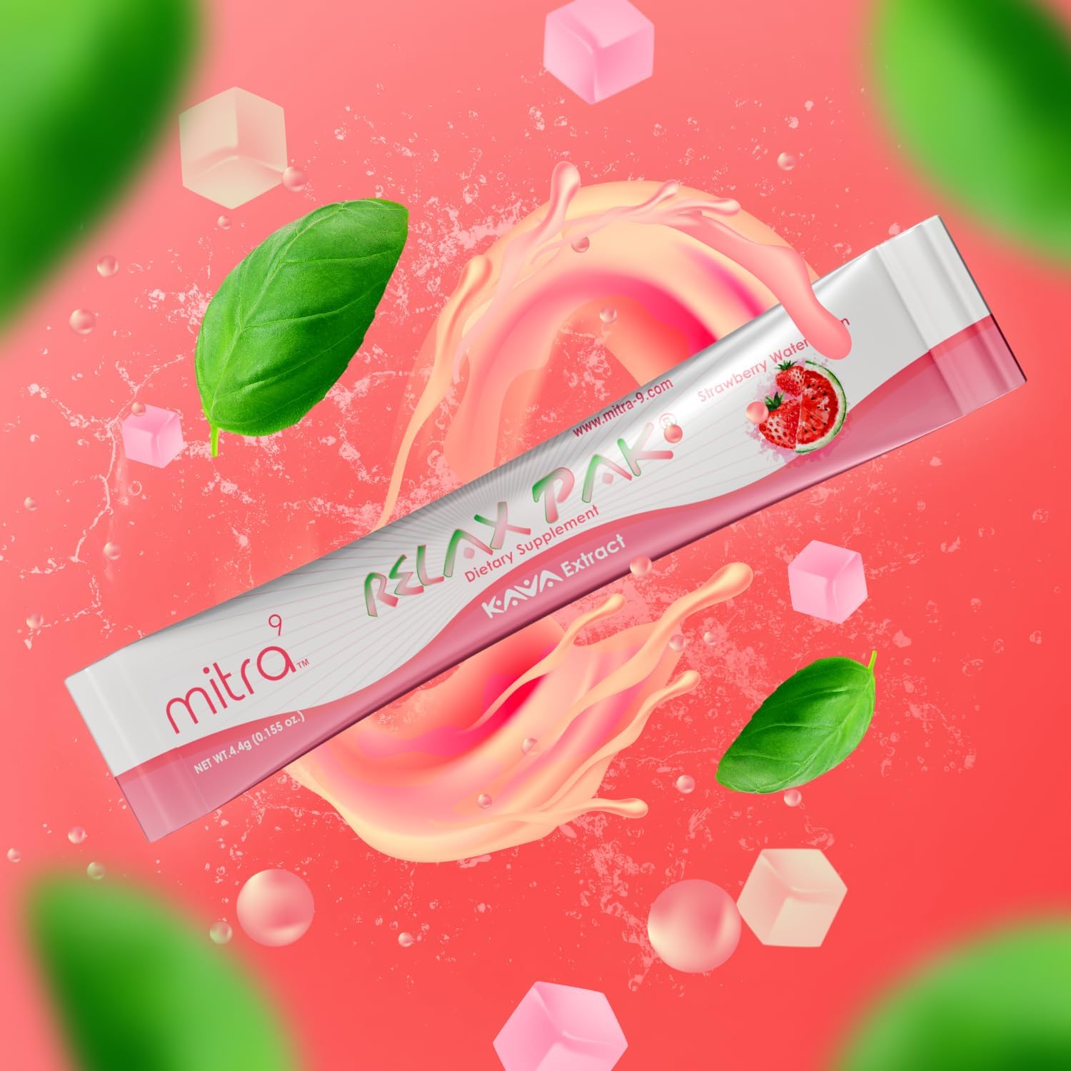Strawberry Watermelon Kava Extract Powder Packets - Mitra9 RelaxPak | Mood Enhancer | Plant Based | Promotes Calm & Clarity | Single-Serving Stick (5)