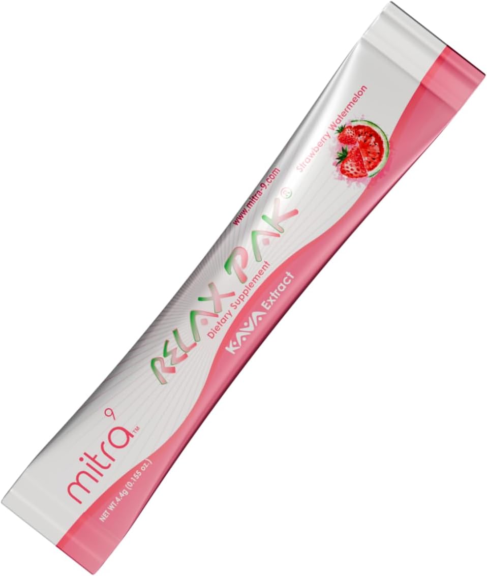 Strawberry Watermelon Kava Extract Powder Packets - Mitra9 RelaxPak | Mood Enhancer | Plant Based | Promotes Calm & Clarity | Single-Serving Stick (5)