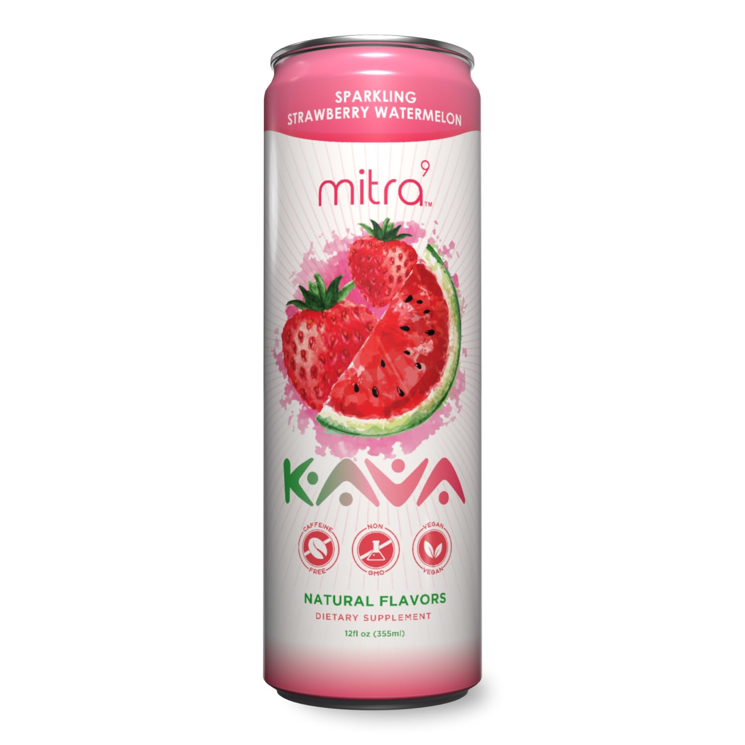 Strawberry Watermelon Sparkling Kava Drink with Kava Root Extract - Mood Enhancer - 12 Fl. Oz - Plant Based Calm & Clarity