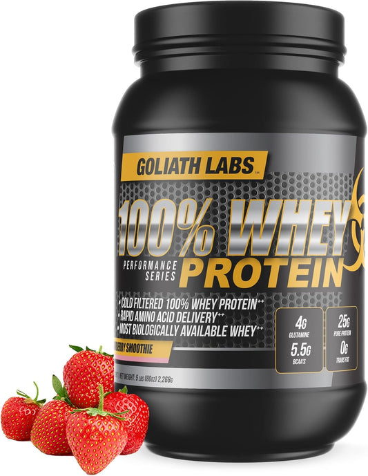 Strawberry Whey Protein Powder Isolate/Blend | Fast-Absorbing Workout Supplement | 25g Protein, 5.5g BCAAs | Men & Women | 5 lbs, 68 Servings