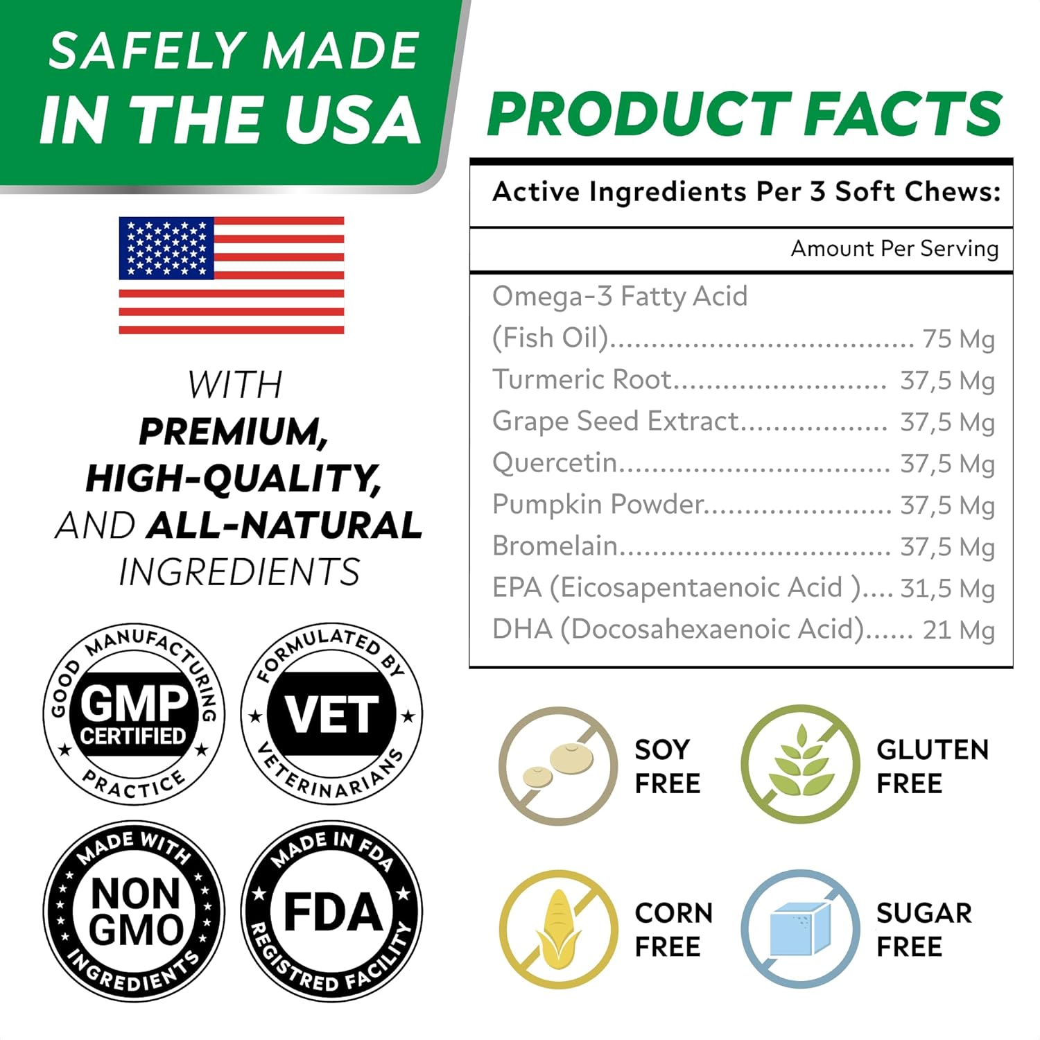 StrellaLab Omega 3 Dog Allergy Relief Chews with Real Ingredients - Skin & Coat Support Supplement - Made in USA - 120 Count