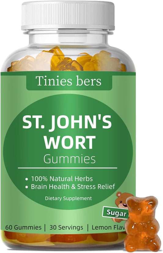 Stress Relief St John's Wort Gummies 500mg, Sugar-Free Brain Support for Adults & Kids - Non-GMO, Vegan, Gluten-Free Pectin Gummies (60 Count)