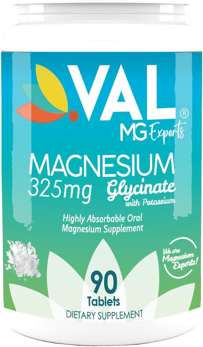 Stress Relief Supplement with Magnesium Glycinate, B6, and Potassium - 90 Tablets by VAL MG Experts
