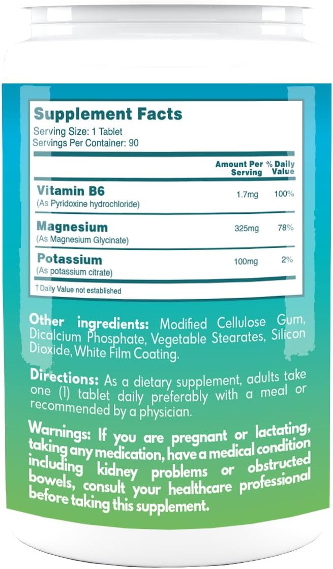 Stress Relief Supplement with Magnesium Glycinate, B6, and Potassium - 90 Tablets by VAL MG Experts