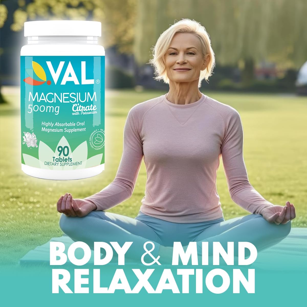 Stress Relief Supplement with Magnesium Glycinate, B6, and Potassium - 90 Tablets by VAL MG Experts