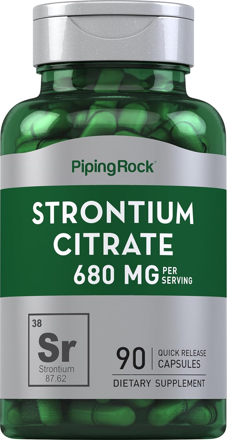 Strontium Citrate 680 mg Capsules | 90 Count Non-GMO, Gluten Free Supplement by Piping Rock