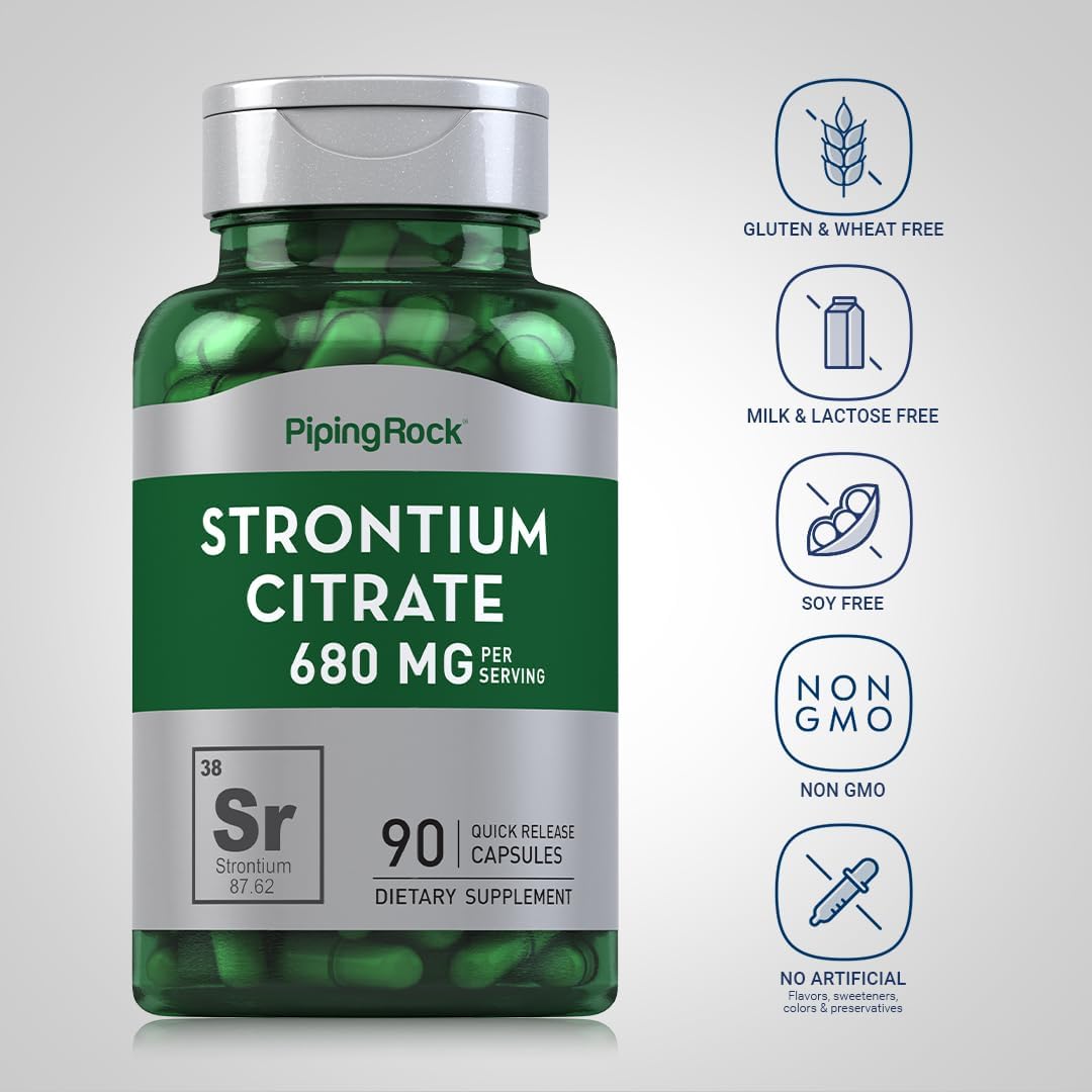 Strontium Citrate 680 mg Capsules | 90 Count Non-GMO, Gluten Free Supplement by Piping Rock