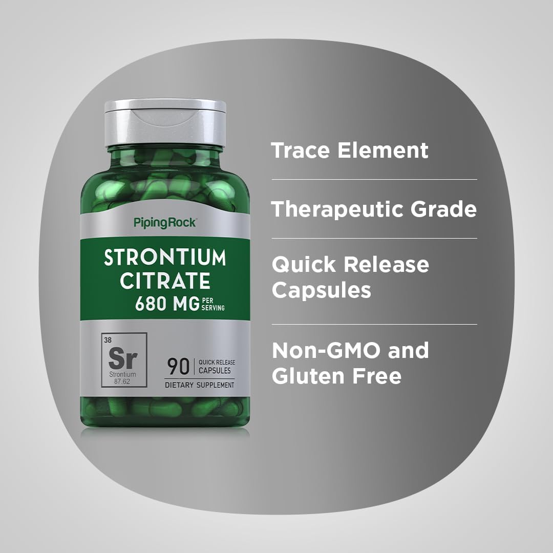 Strontium Citrate 680 mg Capsules | 90 Count Non-GMO, Gluten Free Supplement by Piping Rock