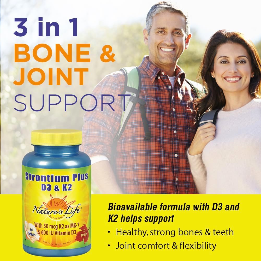 Strontium Plus with Vitamins D3 & K2 for Bone & Joint Health | Bioavailable Formula | 60 Tablets